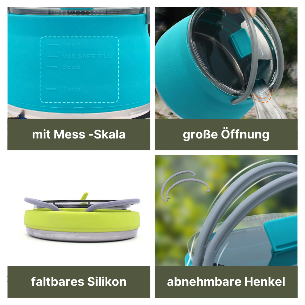 Faltbarer Outdoor Wasserkocher aus Silikon - platzsparender Genuss für unterwegs