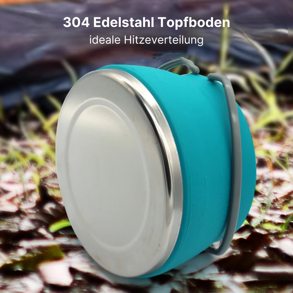 Faltbarer Outdoor Wasserkocher aus Silikon - platzsparender Genuss für unterwegs