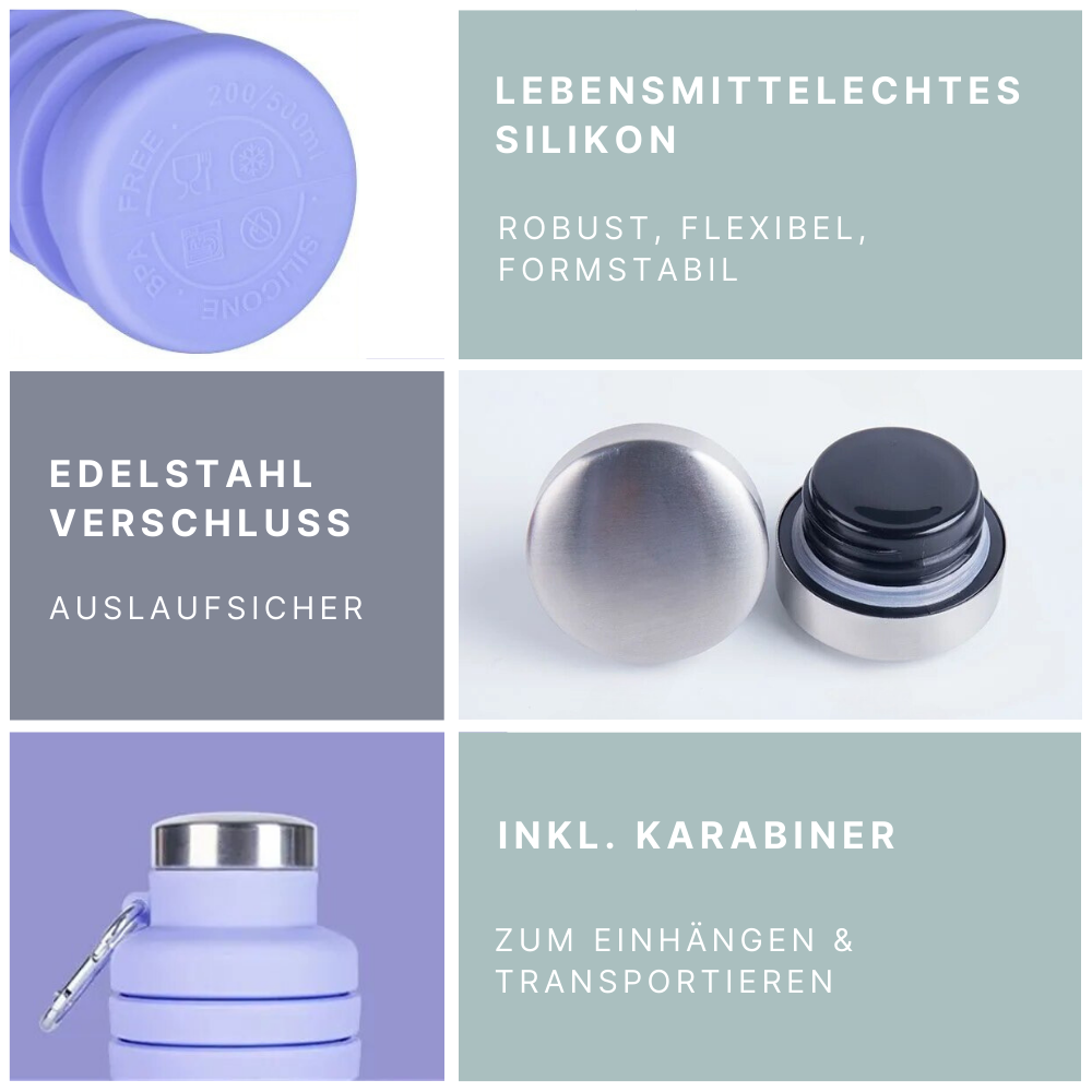 Faltbare Trinkflasche aus Silikon - klein und kompakt für unterwegs